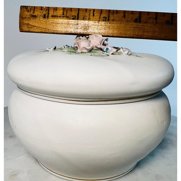 Vtg Capodimonte Trinket Box Lidded Jar Lefton China Jewelry Box Floral Details - Picture 7 of 7